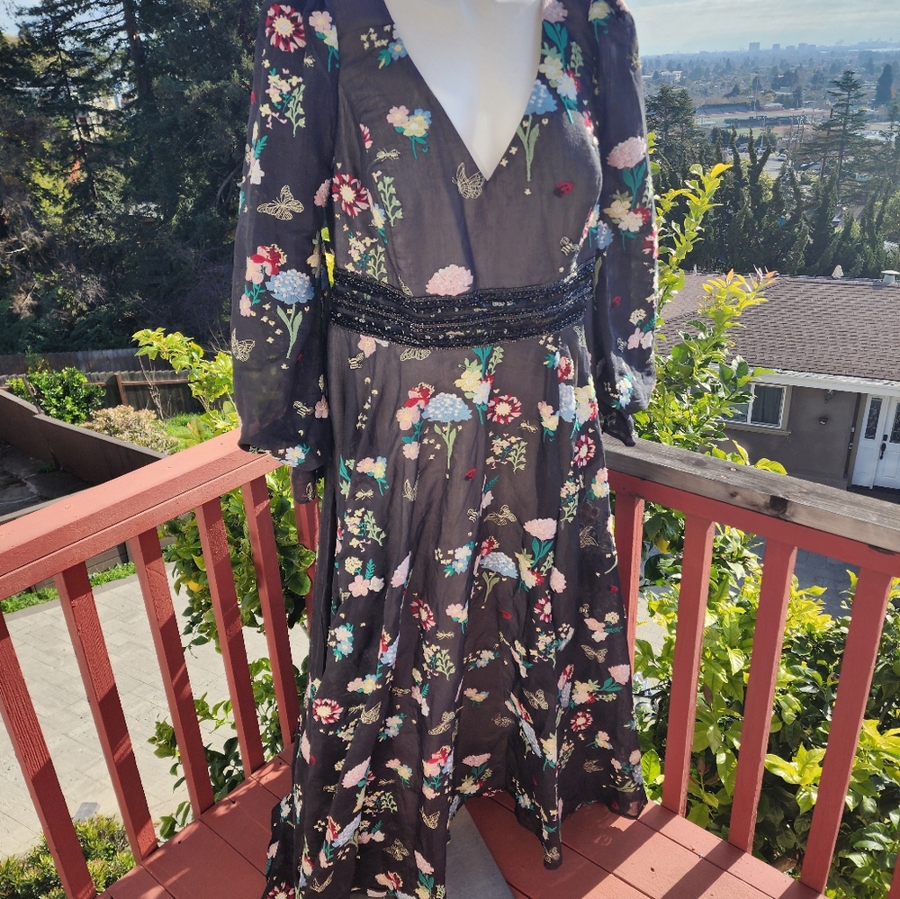 MAC DUGGAL ✨ Long Sleeve Dress, Wedding Guest | black embroidery flowers - Picture 5 of 14